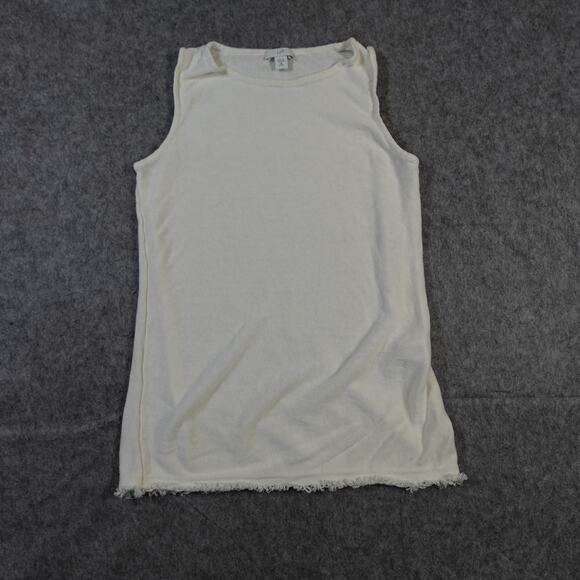J. Jill Top Womens Extra Small Petite Linen Blend Tank Fringe Hem Knit Ivory - Picture 1 of 9